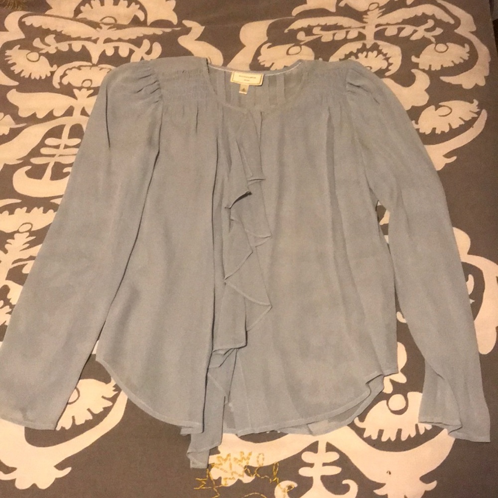 Anthropologie Moulinette Soeurs Blue Ruffle Blouse